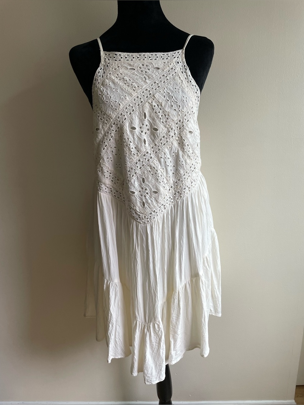 American Eagle Ivory Eyelet Lace Boho Babydoll Sundress L Viscose